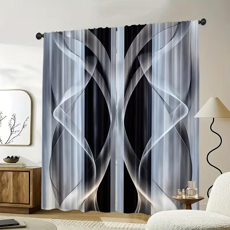 2 Pcs Black and white curve print curtains,suitable for bedroom,living room kitchen decoration,home decoration,window decoration