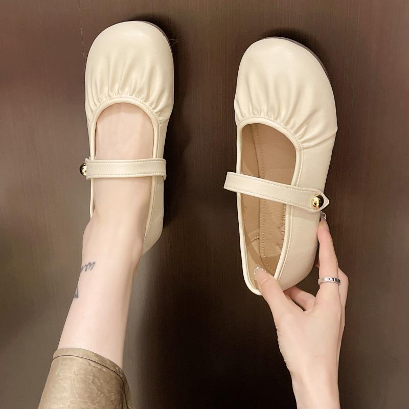 Flat-bottomed Pleated Mary Jane Single Shoes Women's Summer New Gentle Matching Skirt Soft-soled Beanie Shoes