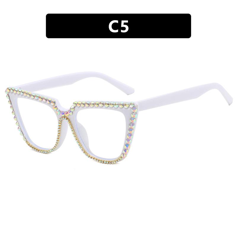 Cat's eye diamond flat glasses new anti-blue glasses frame women's retro glasses frame can be equipped with myopia Internet celebrities