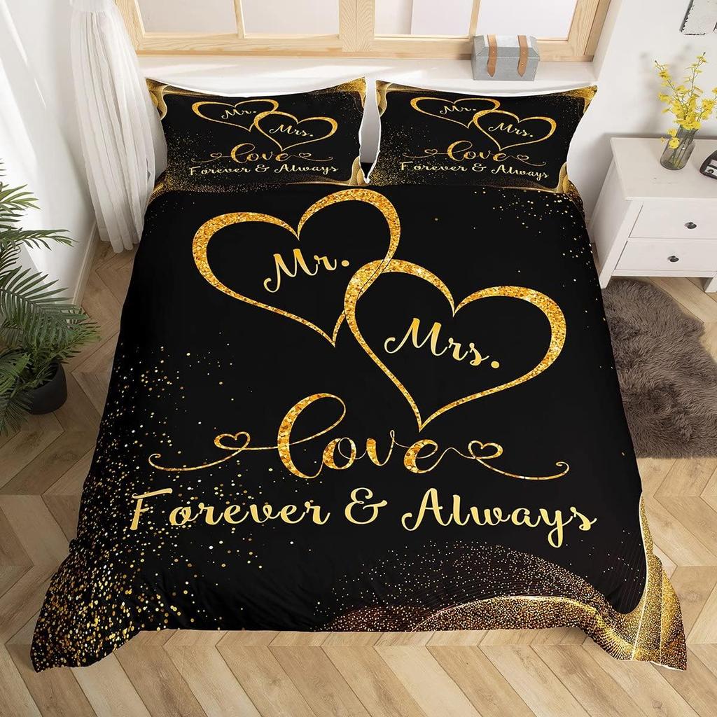 Mrs Mr Duvet Cover Romance Comforter Cover Microfiber White Bedding Set For Boys Girls Teens Adults Wedding Valentine Day Decor