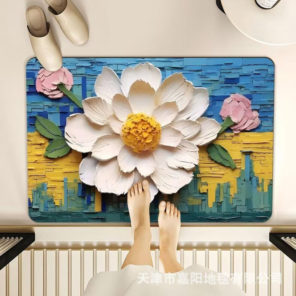 2pcs Oil Painting Diatom Mud Floor Mat Bathroom Absorbent Mat Kitchen Floor Mat Decoration Non-slip Carpet