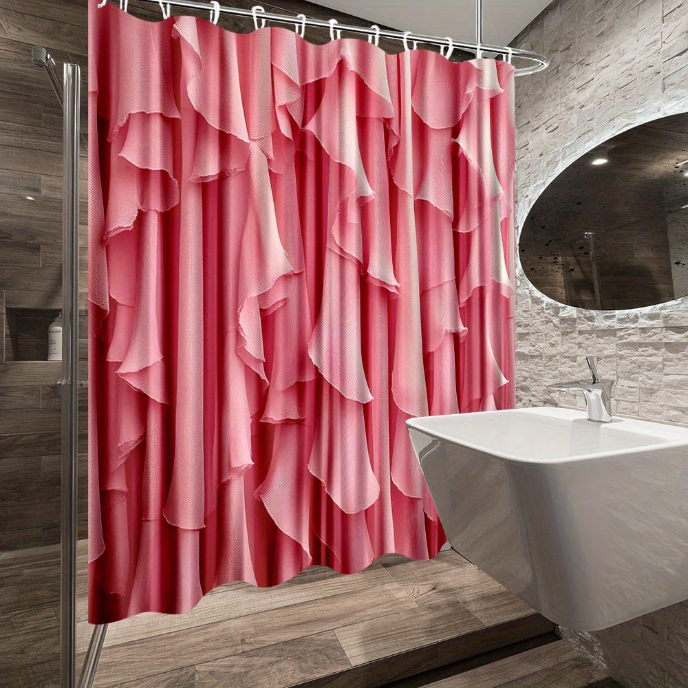 1 Stück Rosa Rüschen-Duschvorhang - Schichtdesign Badezimmerdekoration, Maschinenwaschbares Polyestergewebe mit 12 Haken, 70,8x70,8 Zoll