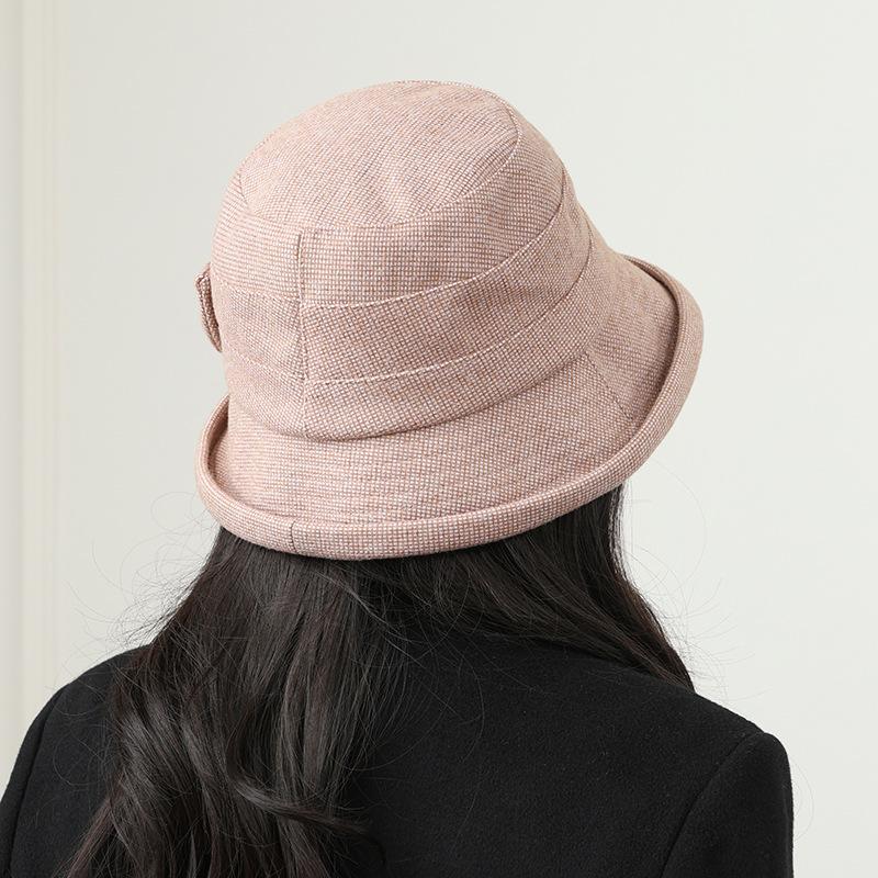 The New Women's Plaid Basin Hat In The Elderly Bucket Hat Autumn and Winter Warm Top Hat