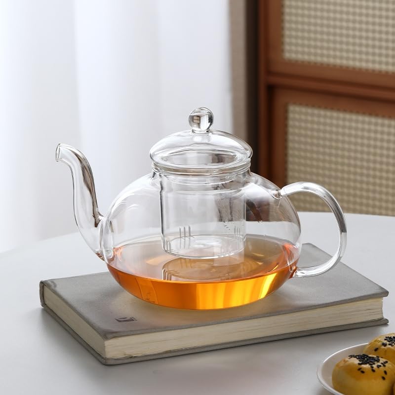 Pure Teapot, 600ml capacity, heat-resistant, clear, round, stylish, transparent, with tea strainer, dishwasher safe, induction compatible, perfect