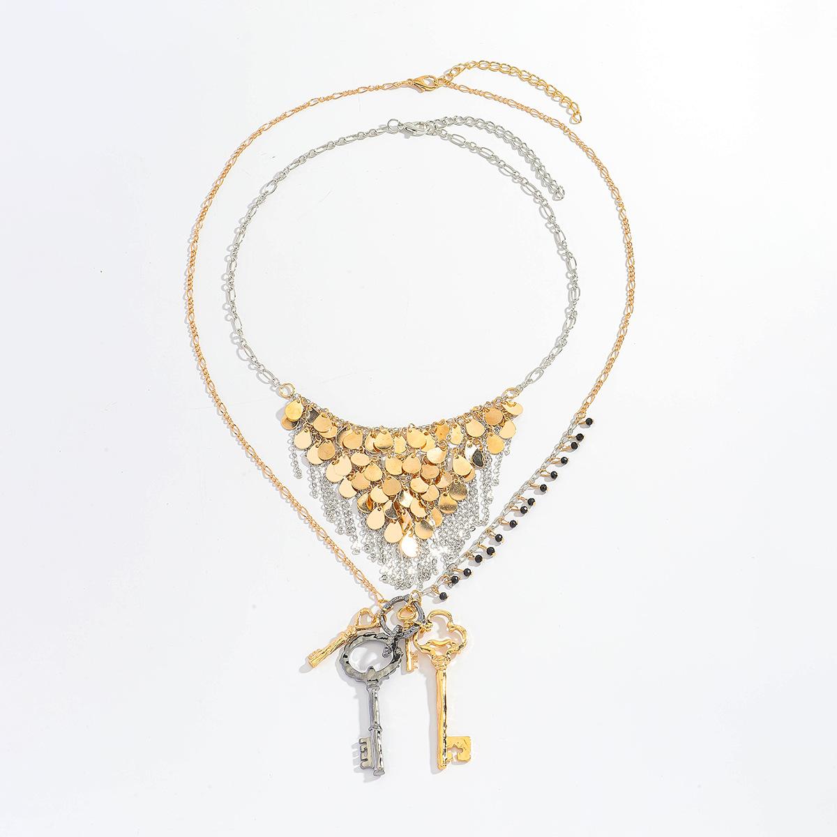 

Ключик с кисточкой Преувеличенное многослойное ожерелье Ретро богемный крутой стиль Подвеска Ювелирные изделия