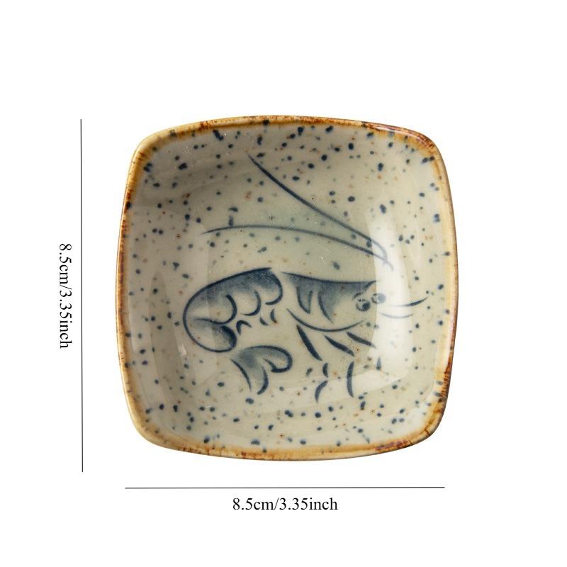 Retro Cartoon Keramikteller, Japanischer Fisch- und Garnelendruck, Sojasaucenschale, Essigschale, Kreatives Restaurant Snack Tablett