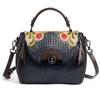 Johnature Retro preget førstelags kuskinn Dameveske Håndlaget Floral Hasp Handbag Fritid Skulder Messenger Bags