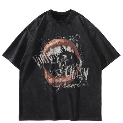 Streetwear Mouth Graphic Black T-Shirt Cotton Unisex Tops Tees Summer Short Sleeves T Shirt