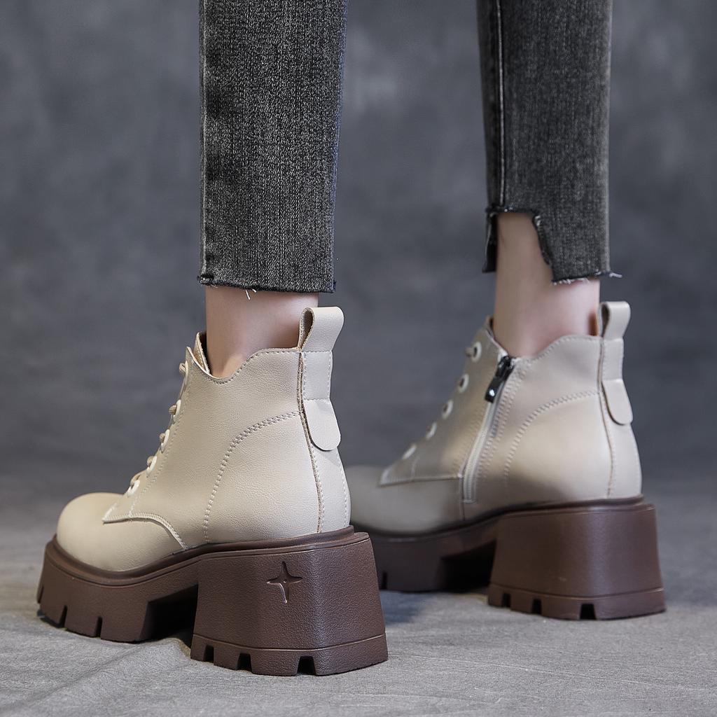Coarse Heel Martin Boots Women's Autumn and Winter New Fashion Round Head Small Height Increase Short Boots Women's Boots Tide