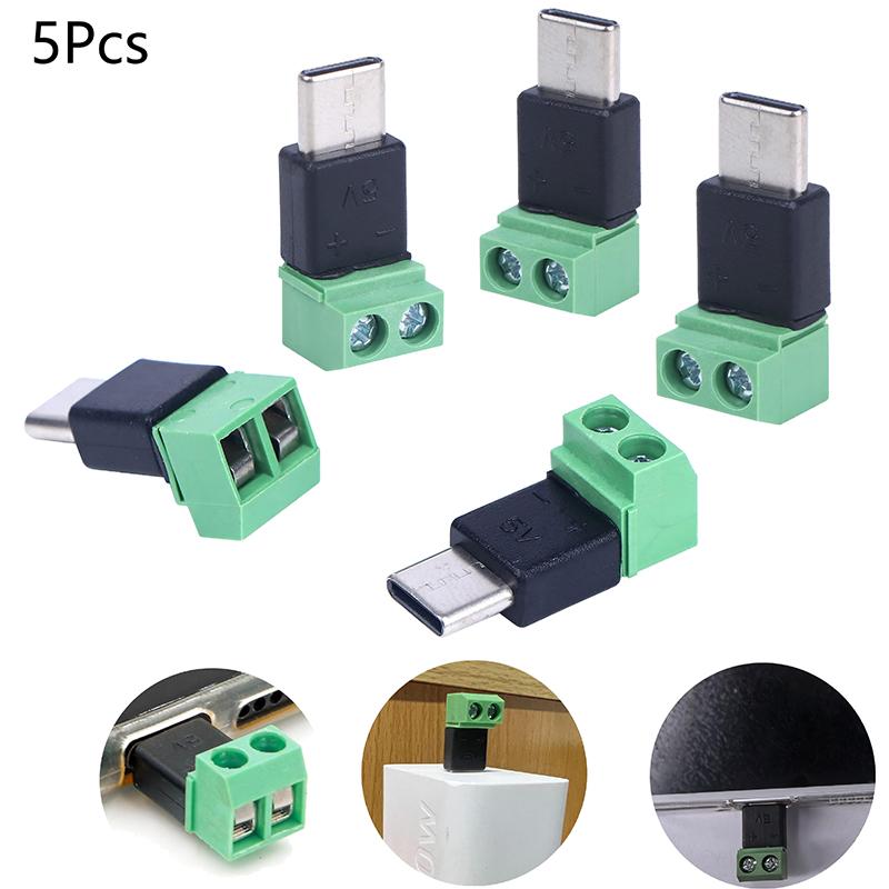 5 sztuk Złącze męskie Typ-C do 2-pinowego 5V Bez lutowania Adapter ładowania Głowica szybkiego połączenia Do ładowania telefonów komórkowych, komputerów, tabletów