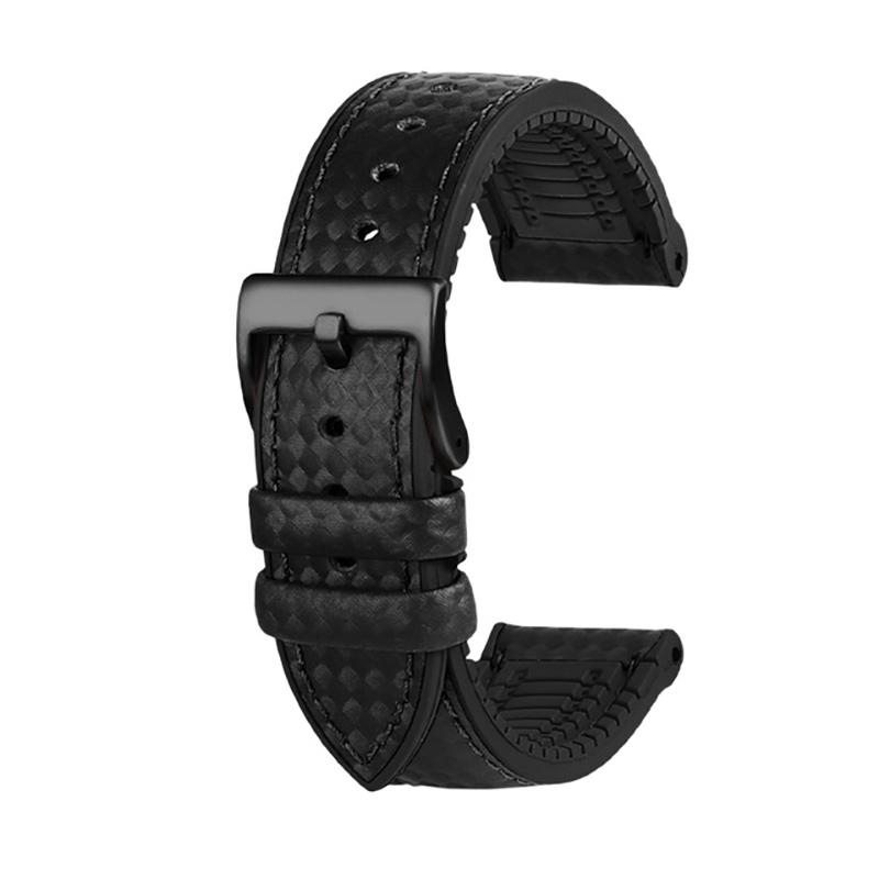 JEDEN 20mm 22mm dla zegarka Fossil Pasek z włókna węglowego i gumy dla Mido T-issot Zapięcie ze stali nierdzewnej Wodoodporny Łańcuszek do zegarka sportowego MN
