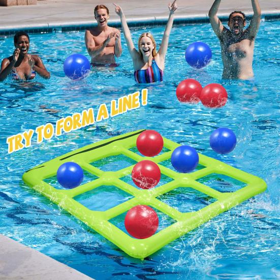 Inflatable Pool Tic-Tac-Toe Game Waterproof Floating Board with Balls Family Outdoor Water