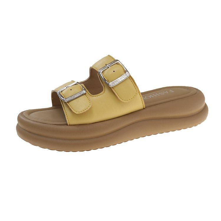 Thick-bottomed one-word slippers for women's summer wear 2025 new models with skirts French casual shit-stepping seaside beach sandals