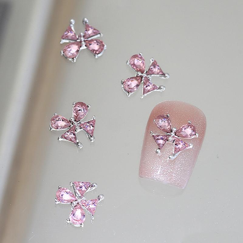 2Pcs Retro Nail Accessories With Diamond Inlaid Sparkling Zircon Large Butterfly Love Heart Colorful Diamond Love Nail Charms