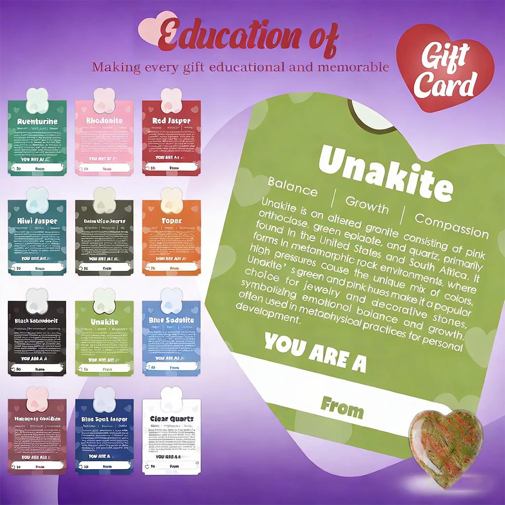 24pcs 2CM Heart-shaped Stone+Valentine's Day Cards, Valentine Exchange Party DIY Cards For School Classroom Gatherings