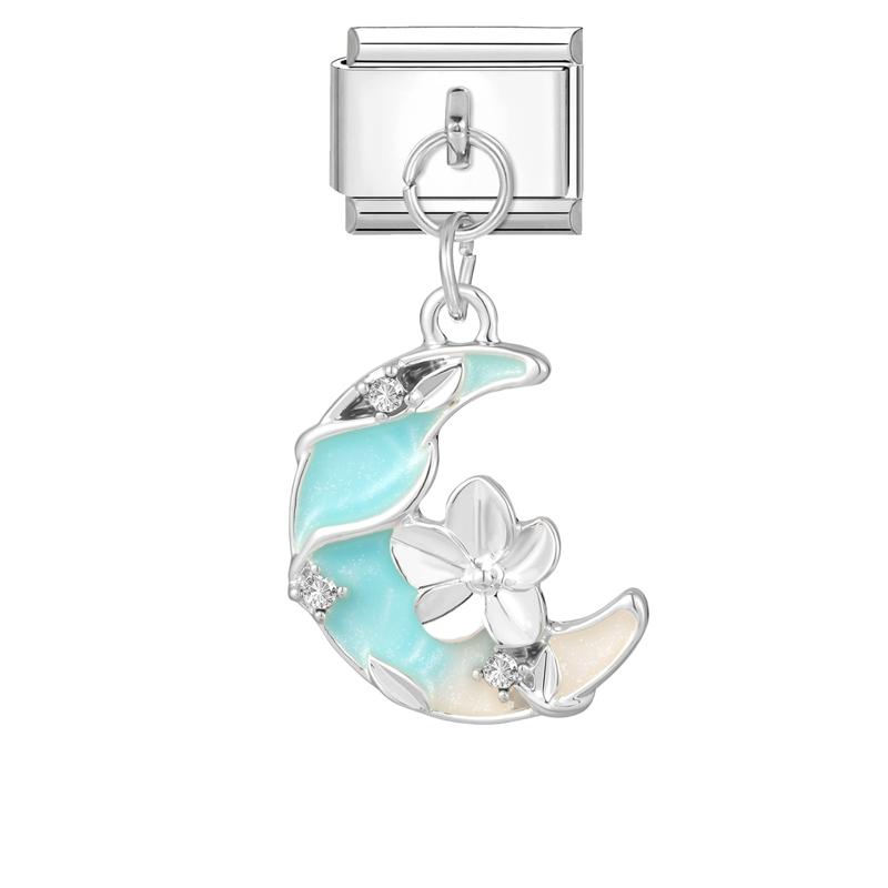 Fashion Crystal Heart Star Flower Moon Tassel Chain Pendant Italian Charm Link Fit 9mm Bracelet Stainless Steel Women DIY Making