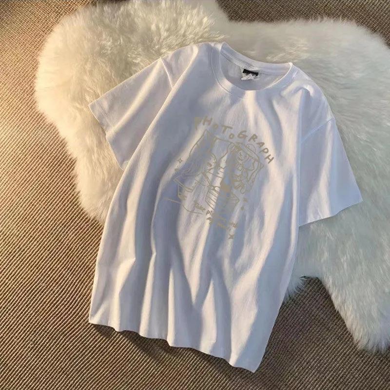 

Женская летняя винтажная футболка с коротким рукавом, однотонная свободная хип-поп уличная футболка с принтом XXXL