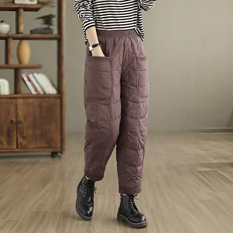 2025 Women's Winter Windproof Warm Thickened Down Pants - Lightweight, Loose, Casual with Elastic Cuff