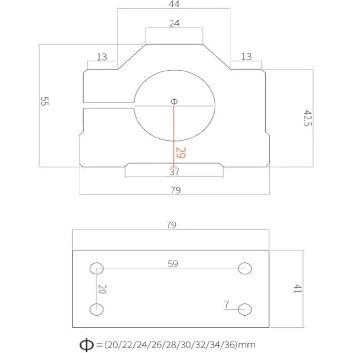 CNC Spindle Motor Bracket Diameter 20mm 22mm 24mm 26mm 28mm 30mm 32mm 34mm 36mm Aluminum Clamp(30mm)