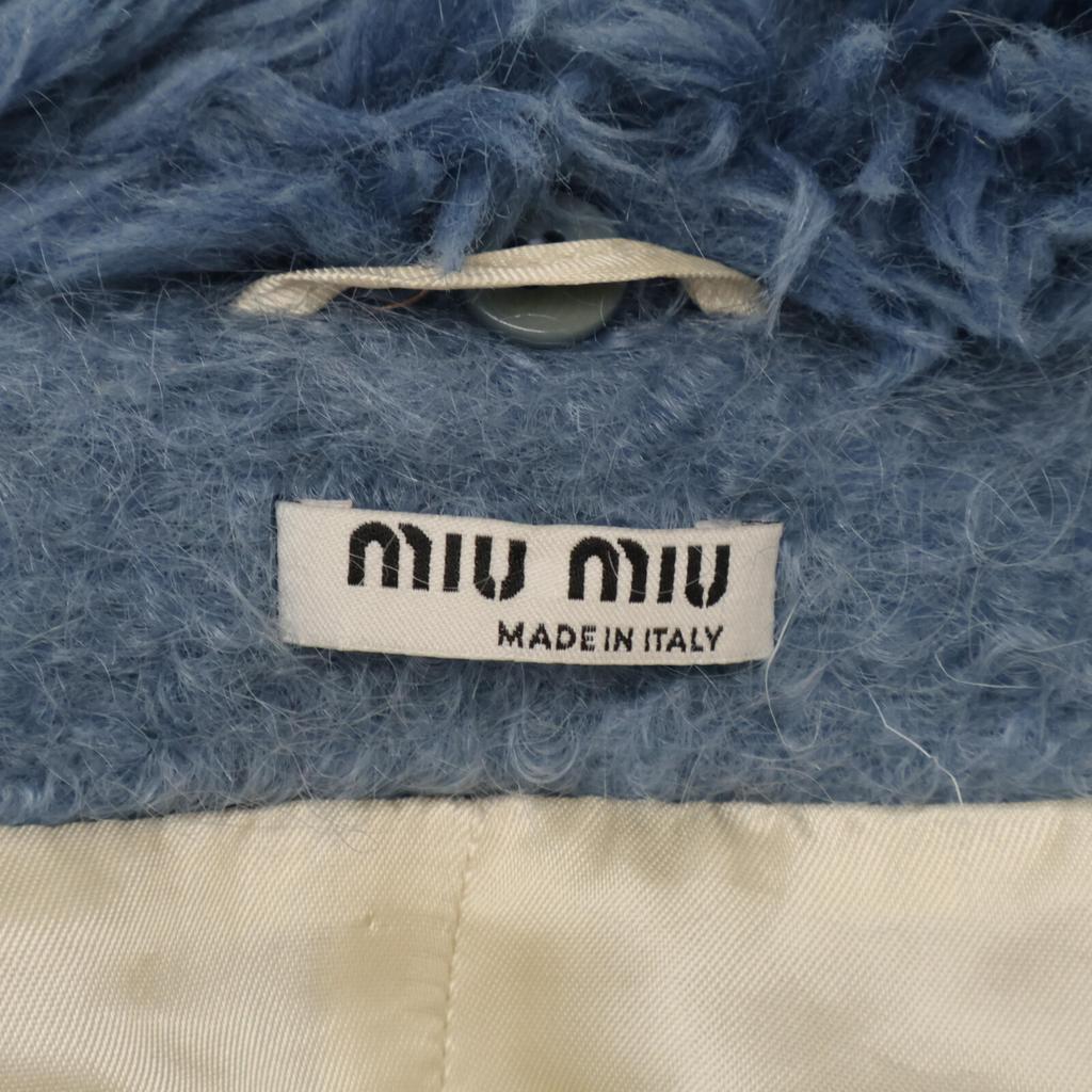 MIUMIU [Good condition/Domestic regular] MS1417 1PTP with fur collar, flower buttons, mohair blend coat 42 blueUsed