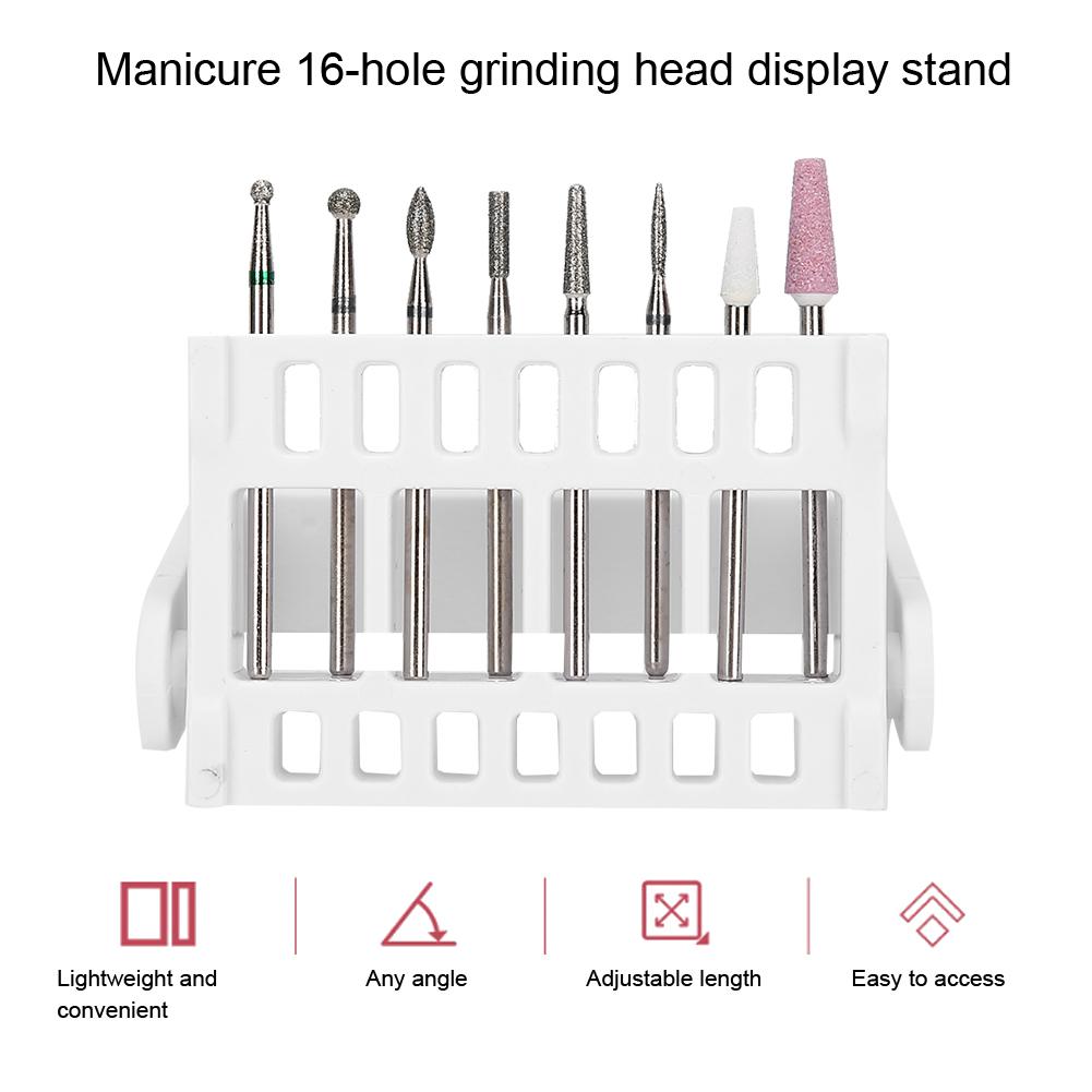 2pcs 16 Holes Nail Drill Bits Display Holders Stand Nail Grinding Head Storage BoxWhite