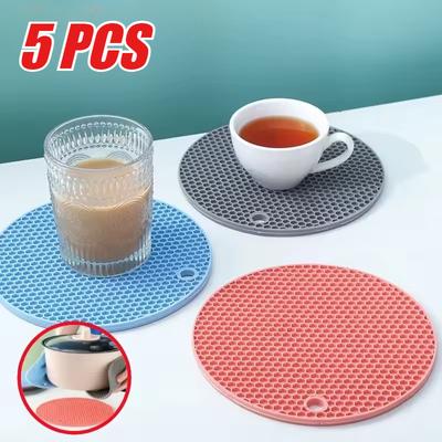 Multifunctional Kitchen Silicone Tableware Mat Round Non Slip Heat Resistant Coffee Cup Coasters Pot Holder Table Placemat Tools