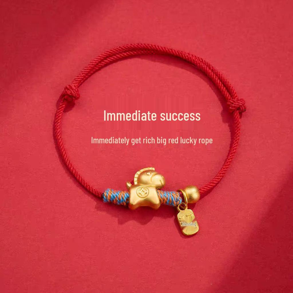 Golden Horse Zodiac Red String Bracelet for Men & Women - Hand-woven Fortune Charm