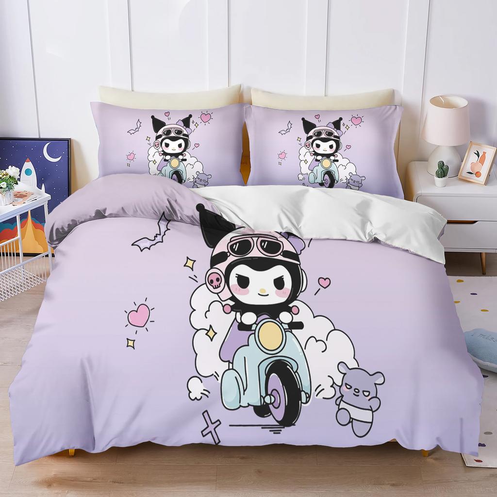 Sanrio Kuromi Comforte Bedroom Printed Cartoon Quilt Cover Bedding Set With Pillowcase Suitable For Children And Adults