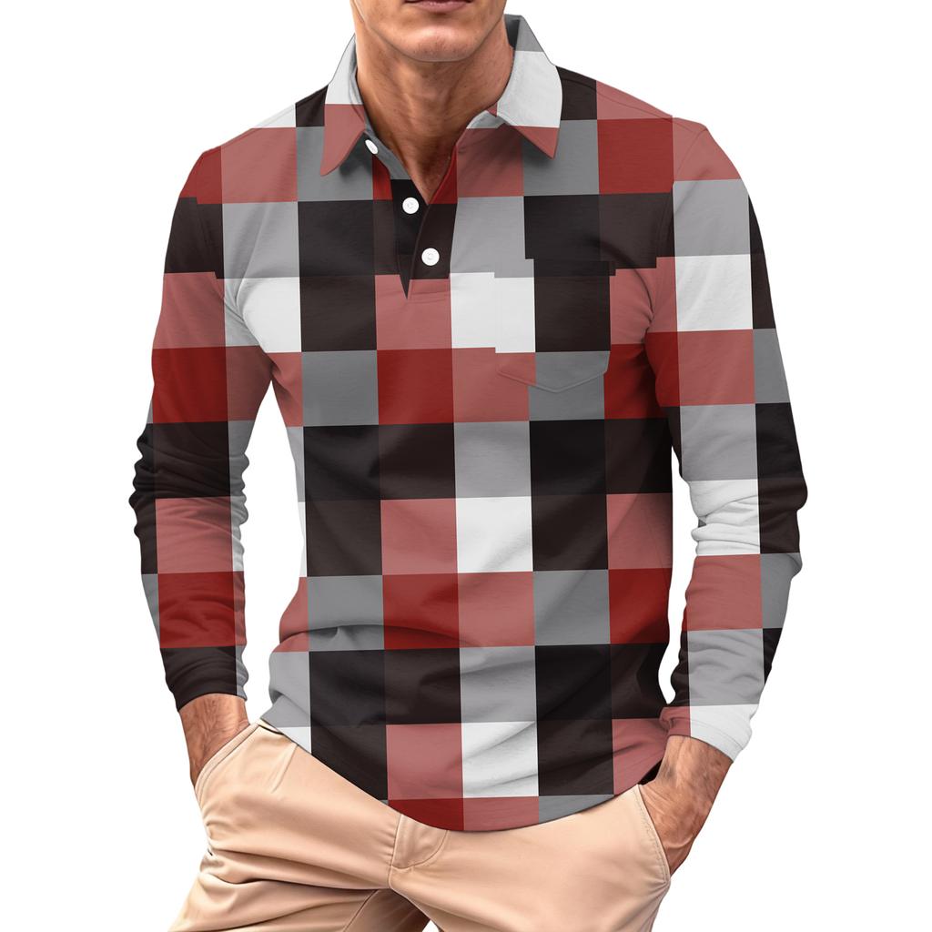 Men's Long-sleeved Collared Button-down Pocket Casual Top