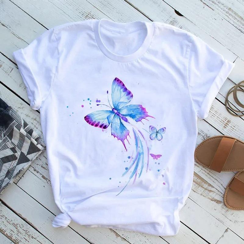 Unisexs Butterfly Tree Print Harajuku TShirt Round Neck Top Short Sleeve Casual Summer Tee ShirtDrop Ship