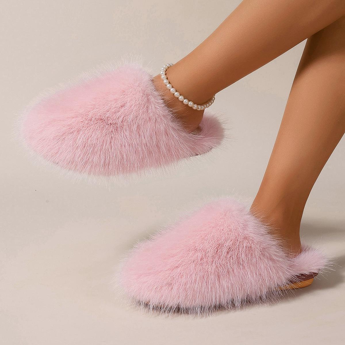 Cross2026 European Women s Autumn/Winter Plush Velvet Non-slip Closed Toe Fur Slippers 38-39 розовый