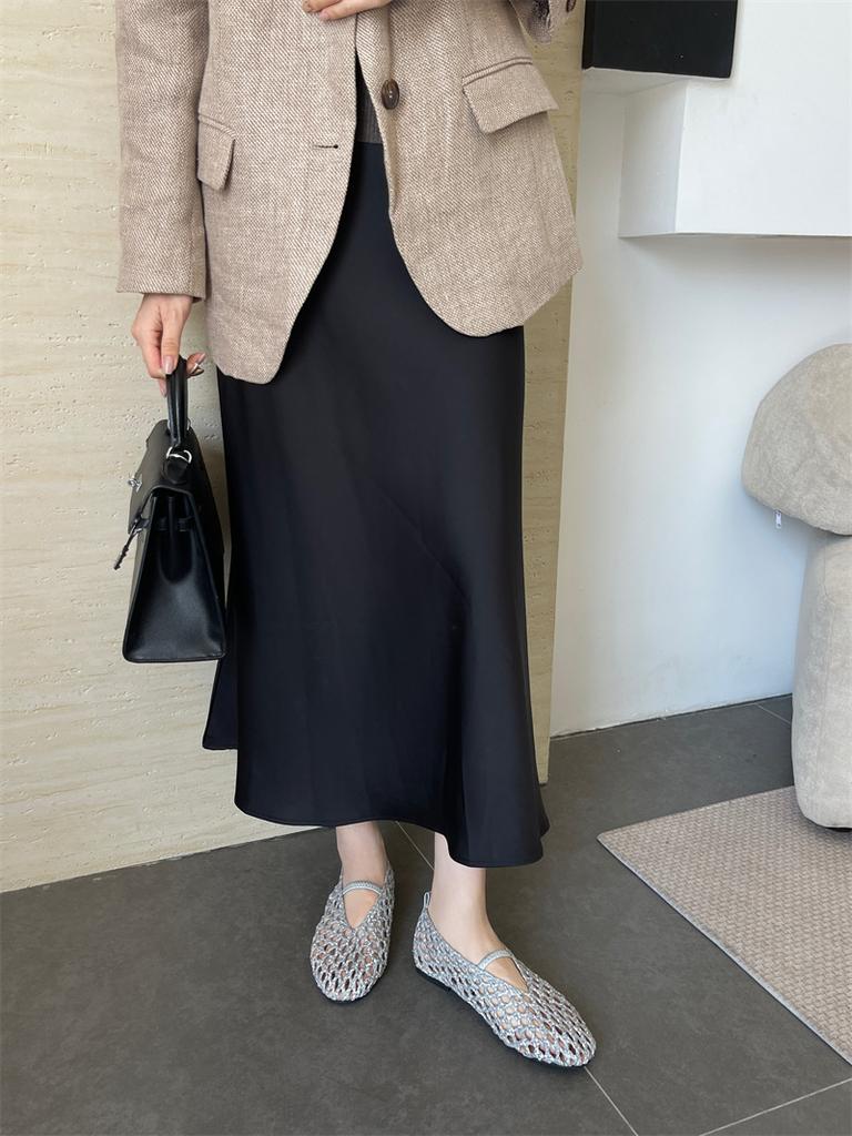2025 new woven flat-soled single shoes hollow women's shoes
