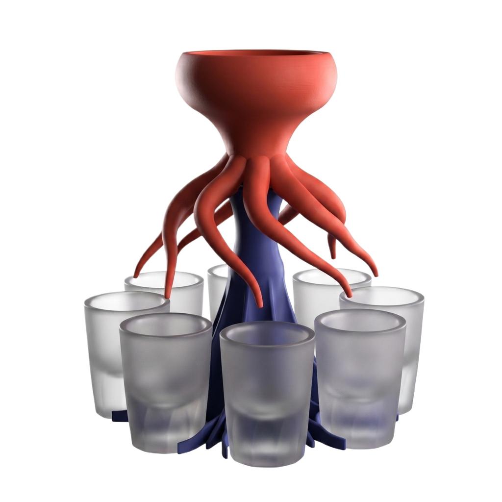 Octopus-Shaped Beverage Dispenser with Multiple Cup Holders Plastic Stand for Party Drinks Serving and Organization