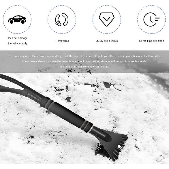 23.6" Snow Brush and Ice Scraper, Extendable Snow Removal Tool with Comfortable Foam Grip, Detachable Ice Brush Scratch-Free Cleaning Tool for Car