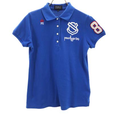 Made In Japan Short Sleeve Polo Shirt Blue Kanoko Fabric Women Used