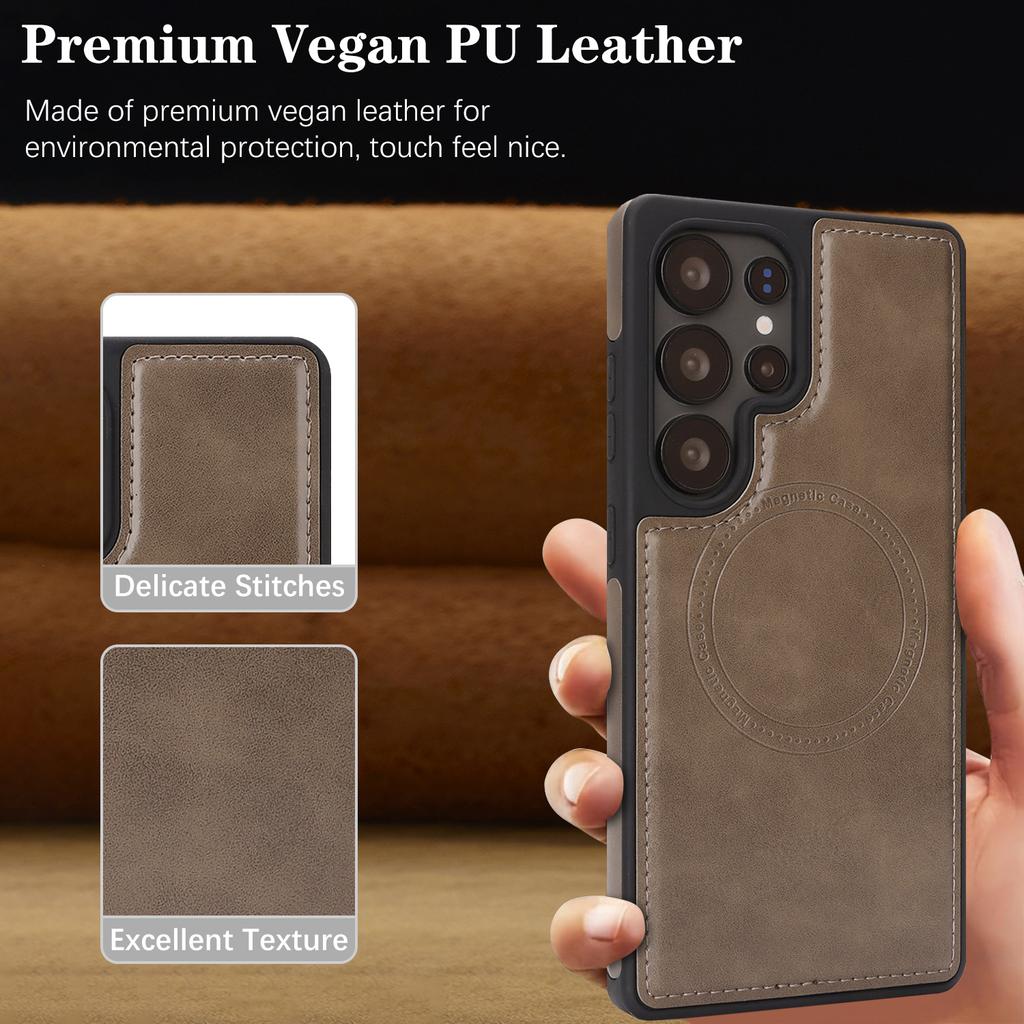 Magnetic Wireless Charging Phone Case for Samsung S24 - 25 Series, 8 - Color Vegan PU Leather, All - Round Shockproof Protection