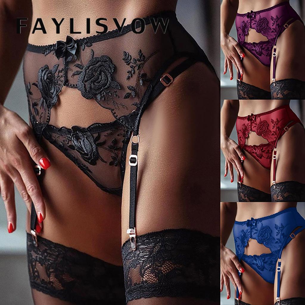 Dámská móda Mesh Silk Perspective Vyšívané jednobarevné kalhotkové ponožky Spodní prádlo