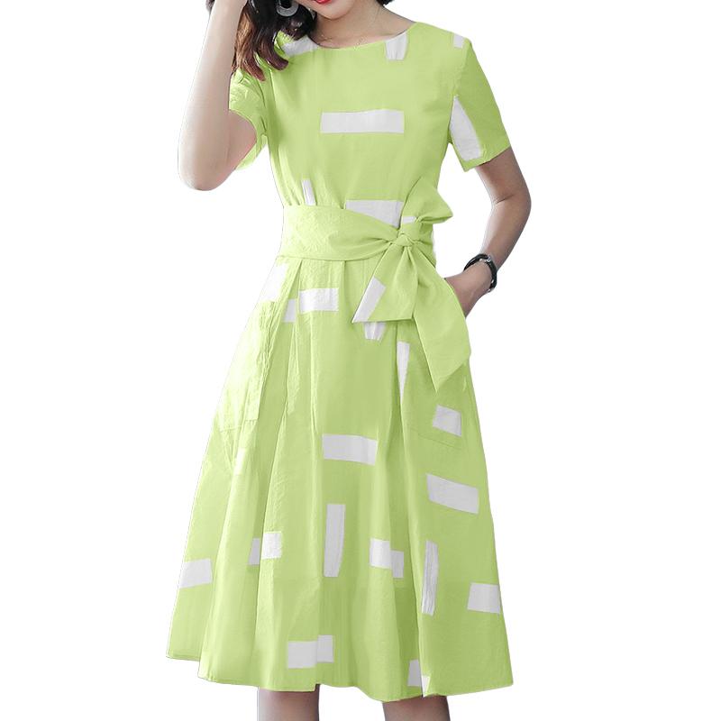 

ZANZEA Женское повседневное летнее платье с круглым вырезом и коротким рукавом с принтом 5XL зелёный