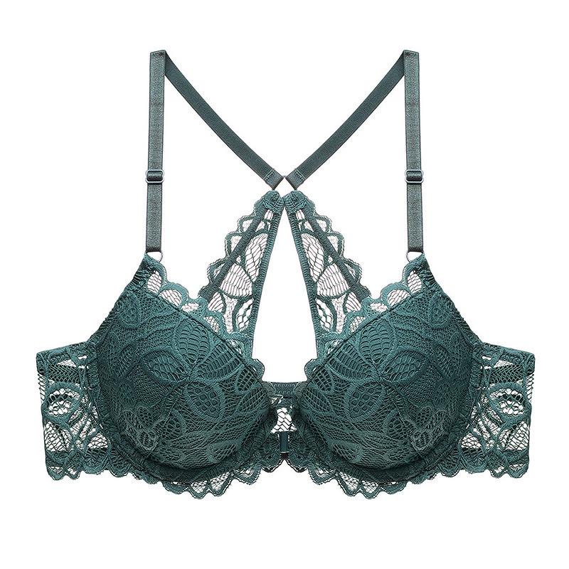 

Французское сексуальное кружевное нижнее белье, бюстгальтер с передней застежкой и красивой спинкой, красный бюстгальтер на год рождения, собирающий топ, поддерживающий бюстгальтер, бюстгальтер женский 85C темно-зеленого