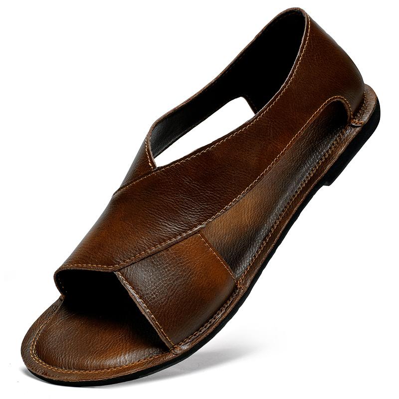 Fashion Summer Comfortable Beach Flats Brand Man Sandals Designer Fashion Men's Leather Casual Loafers Outdoor Non-slip Men Sandalias