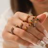 Color-block Stainless Steel Twisted Open Ring Inlaid with Malachite, Turquoise, and Tiger Eye Titanium Steel Ring for Women