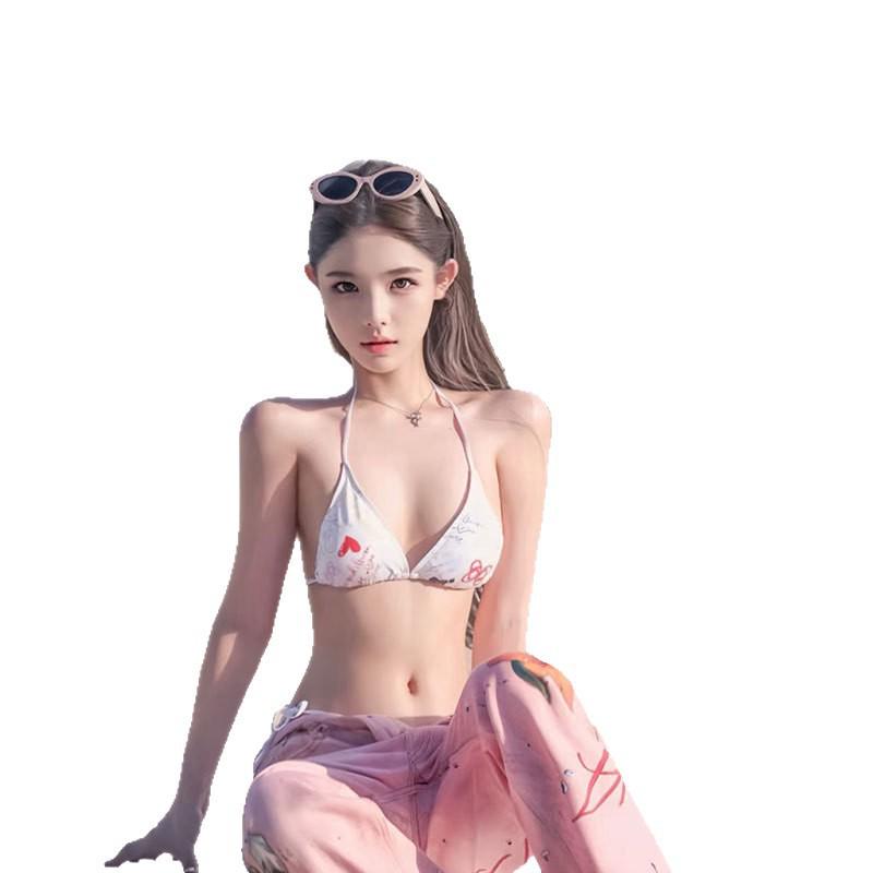 2026 Korean Fashion Sexy Two-Piece Triangle Bikini for Women - V-Neck, Small Chest Gathering, Enhances Shape