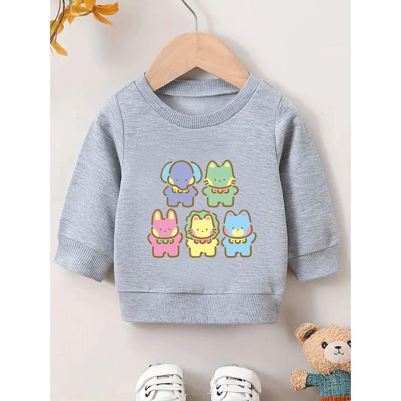 European Sizes Cute Animal Print Design, Soft And Comfortable Thin Round-Neck Sweatshirt for Kids Aged 0-3 Years