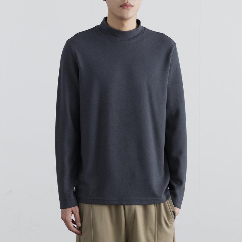 Double-Sided Austrian Velvet, Soft And Skin-Friendly Semi-Turtleneck T-Shirt Men'S Solid Color Medium-Neck Long-Sleeved T-Shirt Bottoming Shirt