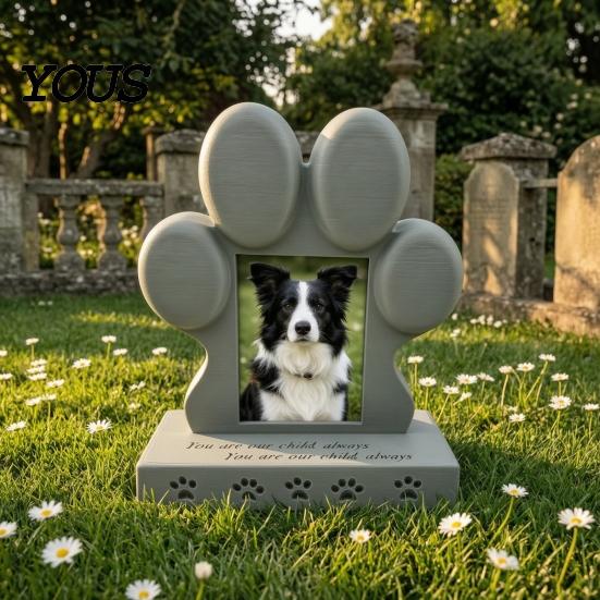 Waterproof Dog Cat Memorial Marker 3D Printed Pet Tombstone with Photo Frame Holder, Weather-Resistant Personalized Burial Headstone Marker, Stone