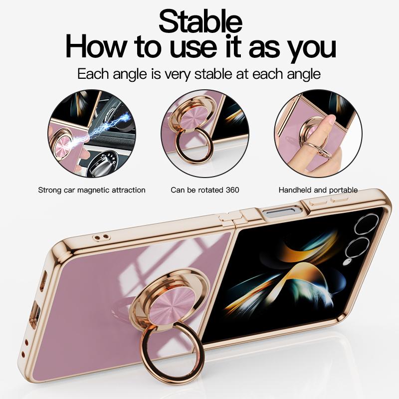 Electroplating Shockproof Phone Case with 360°Ring Holder Kickstand for Samsung Galaxy Z Flip 8 7 FE 6 5 4 3 Flip7 Flip6 Flip8