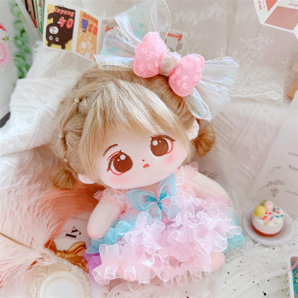 niannyyhouse 20cm Caramel Plush Doll Black Hair Cotton Toy for Girls with Removable Outfit