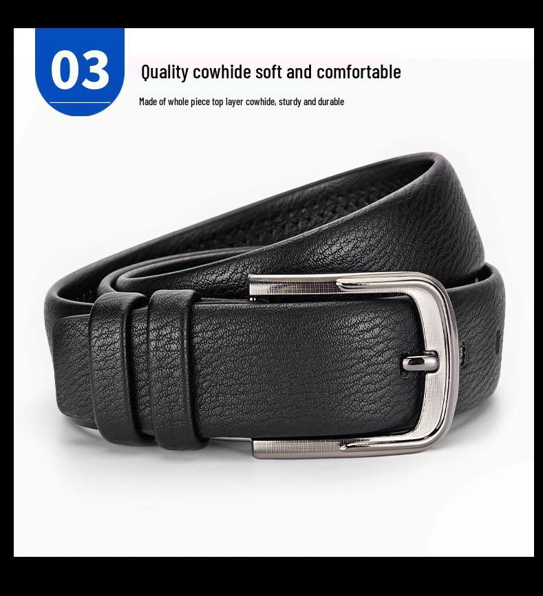 Men's Genuine Leather Pin Buckle Belt, Lychee Pattern, 3.8cm Wide, Fashionable and Versatile for Jeans