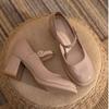 Fashion French Mary Jane Women's Shoes 2025 Nude High Heels Thick Heels Waterproof Platform Round Buckle One-strap Single Shoes