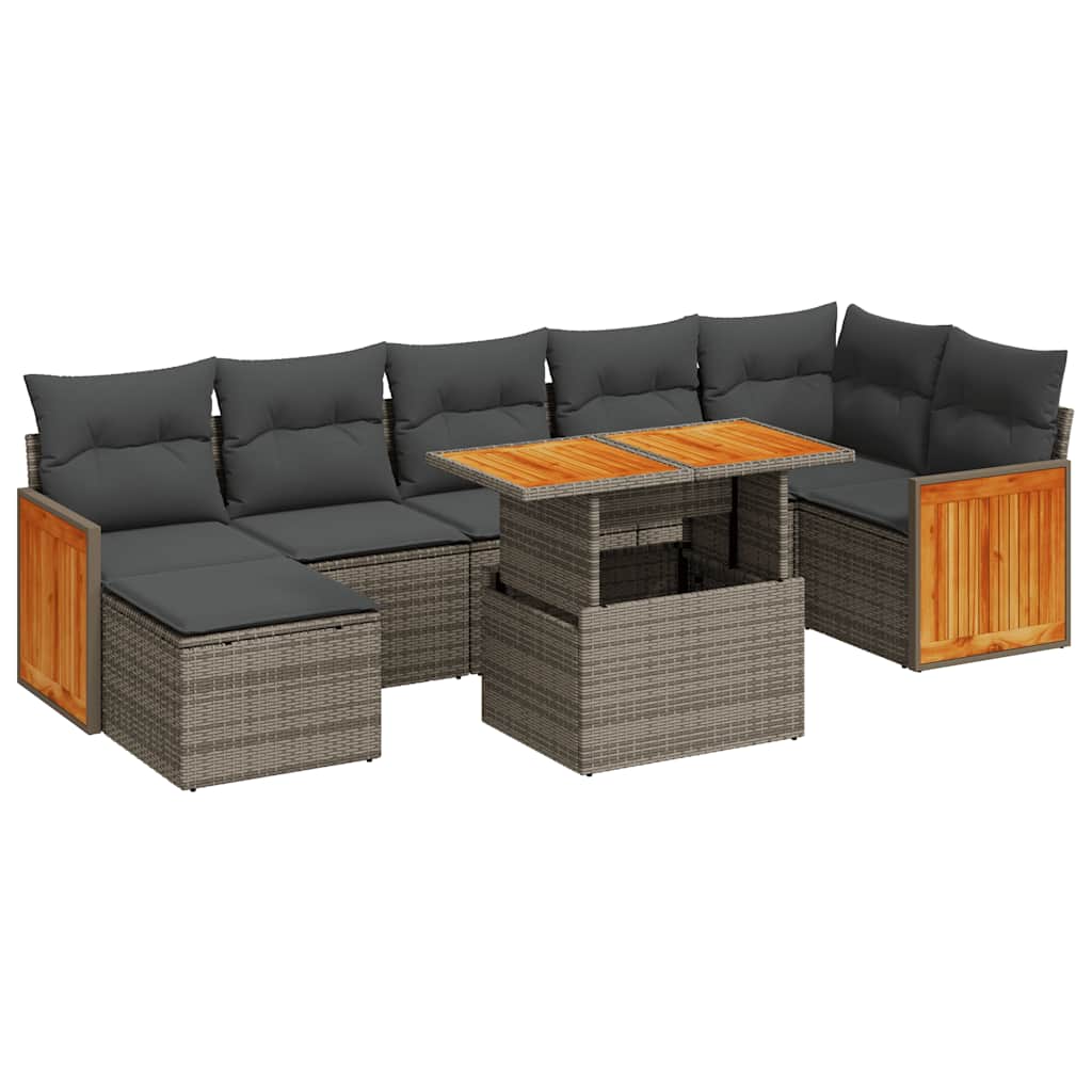 Vidaxl 8-Cz. Furniture Set With Cushions, Grey, Poly Rattan and Acacia
